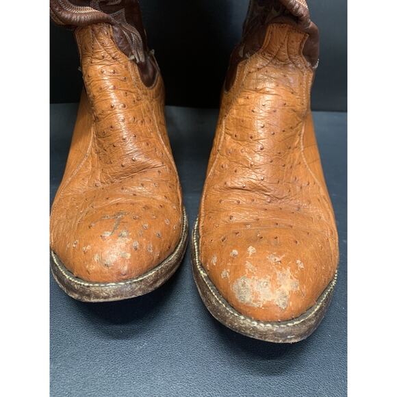 Vintage Ostrich Leather Cowboy Boots 11 D Western Embroidery main image 12